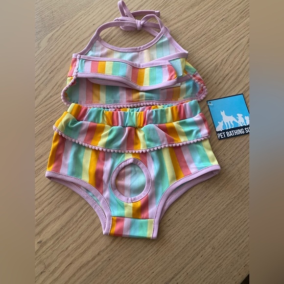 🆕Stripped Multicolor Woof Bathing Suit for Dogs S🆕 - Picture 3 of 8